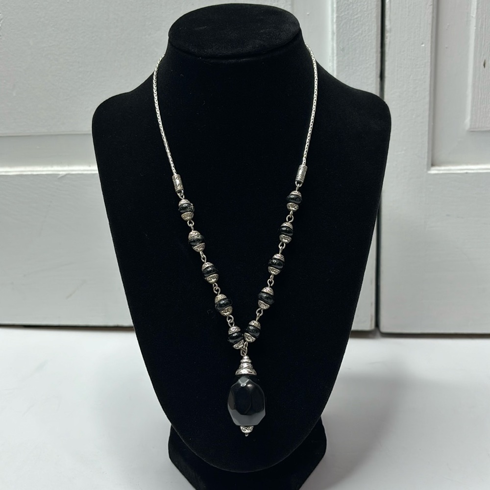 New BRIGHTON Black Beaded Silver Chain Necklace